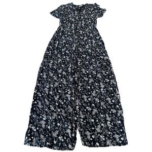 like new Japna jumpsuit black white floral short sleeve button front womens' XS